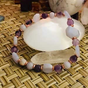 Calming , peace , cooling , tranquility , helps stress, strain, irritability, amethyst, blue lace agate image 3