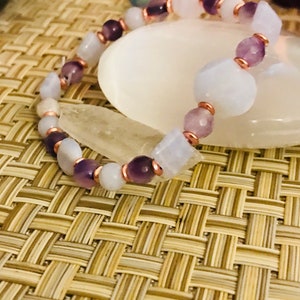 Calming , peace , cooling , tranquility , helps stress, strain, irritability, amethyst, blue lace agate image 1