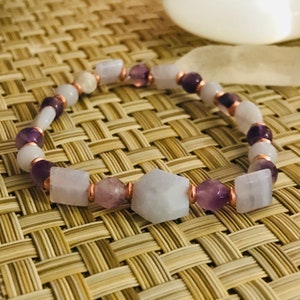 Calming , peace , cooling , tranquility , helps stress, strain, irritability, amethyst, blue lace agate image 4