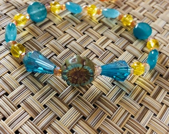 Serenity , soothing , calming, successful - aquamarine - citrine- czech beads- czech flower