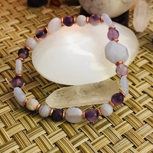 Calming , peace , cooling , tranquility , helps stress, strain, irritability, amethyst, blue lace agate image 6