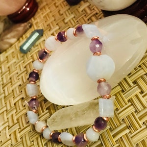 Calming , peace , cooling , tranquility , helps stress, strain, irritability, amethyst, blue lace agate image 8