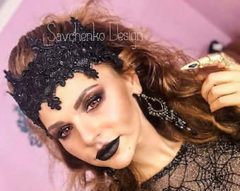 sex and the city crown black crown carrie bradshaw headpiece evil queen goth crown black lace crown black lace fascinator queen crown 1920