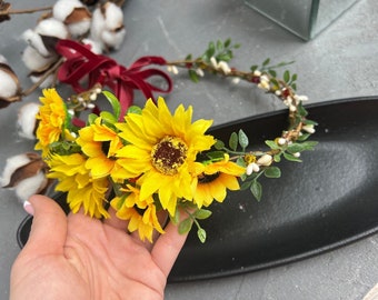 Sonnenblumen Kopfschmuck für Blumenmädchen oder Braut Sonnenblumen Stirnbänder für Frauen Blumenkrone Sonnenblumen Stirnband Sommer Sonnenblumen Kranz