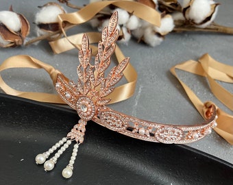 Rose Gold 1920s Headpiece: Gatsby Flapper Crown