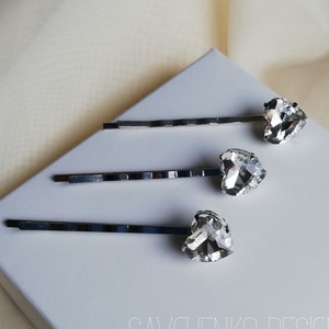 Valentijnsdagcadeau voor haar|set van 3 haarclips met hart|kleine haarspeldjes Love Heart-haar trouwclip voor vrouw|Bobbyspelden|Hartkristallen hoofddeksel