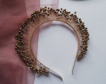 Gold Crystal Bridal Crown: Wedding Tiara Headband
