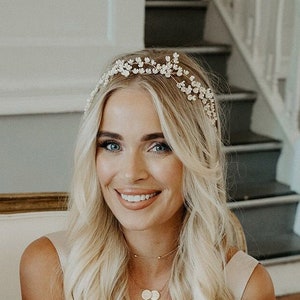 Bridal flower Crown Celestial wedding tiara Headband with Flowers Floral Bridal Tiara Bridal Headpiece White Flower Hair Wreath Beach wed image 9