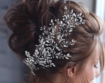 Bridal headband wedding hair pieces side boho headpiece for brid crystal wedding hair headband bridal side clip wedding hair accessories