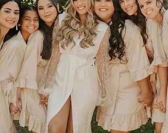 Braut Robe mit Perlenärmeln Lange Perlen Braut Robe Boudoir Morgenmantel Perlen Sheer Robe Hochzeit Robe Braut Weiße Robe mit Perlen