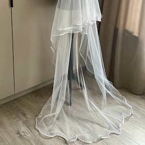 Satin Ribbon Bridal Veil Satin Edge Veil Two tier satin edge veil Sheer Tulle Bridal Veil Cascade Bridal Ribbon Veil bridal veil Modern veil