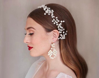 Bridal flower Crown Celestial wedding tiara Headband with Flowers Floral Bridal Tiara Bridal Headpiece White Flower Hair Wreath Beach wed