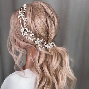 Bridal flower Crown Celestial wedding tiara Headband with Flowers Floral Bridal Tiara Bridal Headpiece White Flower Hair Wreath Beach wed image 3