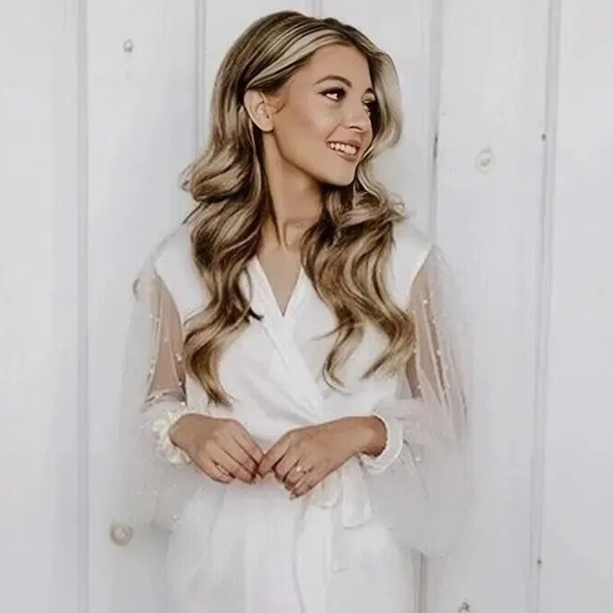 Bridal Robe With Pearl Sleeves Pearl Bride Robe Pearls Tulle Bride Robe Wedding Robe Maxi Long Bridal Robe Boudoir Lingerie Wedding Kimono - Etsy