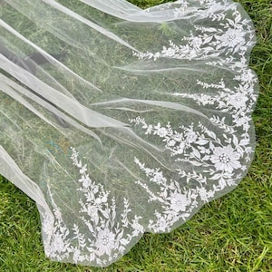 floral wedding veil cathedral wedding veil Boho Veil Celestial Embroidery Veil One Tier Flower Veil leaves veil Embroidered veil Unique veil