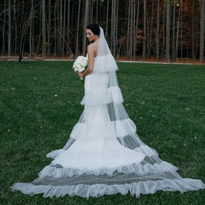 Ruffled edge bridal Veil Unique Wedding Veil Bridal Wedding Veil modern bridal veil ruched tulle veil edge bridal veil chapel length veils