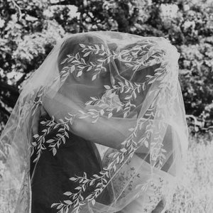Glitter Leaf veil Waltz length veil Cathedral veil lace Leaf trim veil Leaf wedding veil Embroidery Simple bridal veil One Tier Flower Veil