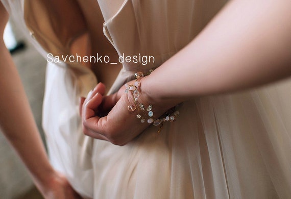 rose gold bridal bracelet wedding braut haarschmuck blush bridal bracelet bride jewelry raw crystal bohemian silver crystal beads bracelet