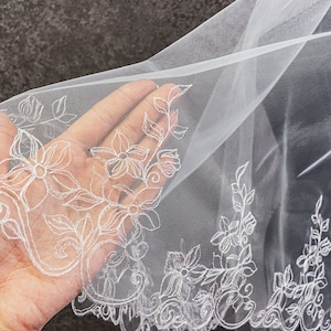 Wedding veil Kate Middleton veil fingertip length Bohemian wedding veil Two tier chapel veil ivory veil Boho floral cathedral embroidery vei