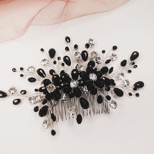 Black Crystal Hair Comb Gothic Wedding Hairpiece alloween Costume Black Wedding Gothic Hair accessories Women Headpiece Vintage Clips