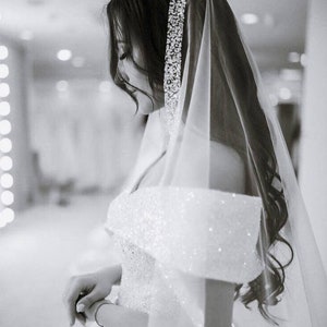 Cathedral glitter wedding veil with Beaded Mantilla Veil with Glitter Scallop Edge Crystal Veil Sparkle Veil Sparkle Beaded wedding veil