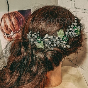 Green headpiece Boho headband Green Hair Vine Garden Hair Headband emerald green wedding Greenery flower crown Floral bridal leaf hairpiece
