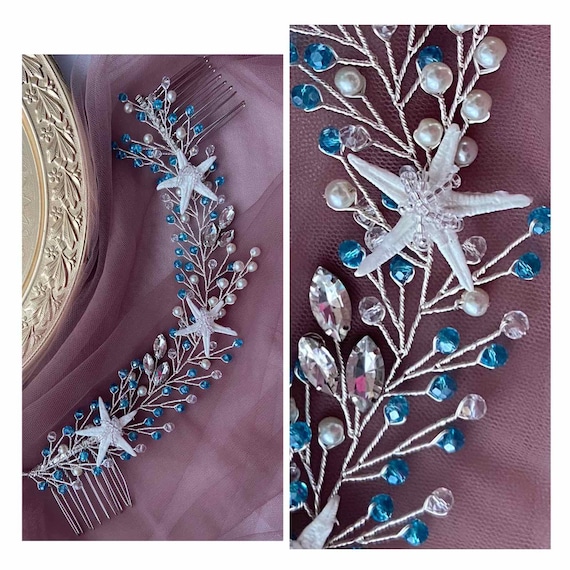 Beach Wedding Hair Blue Mermaid Hair Piece Aqua Starfish 