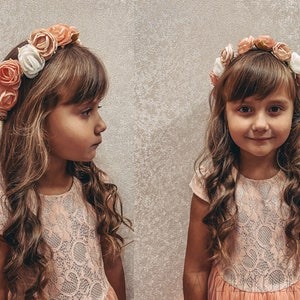 flower girl crown head pink roses crown toddler flower crown dusty rose flower crowns girl headpiece pink blush flower halo flower wreath