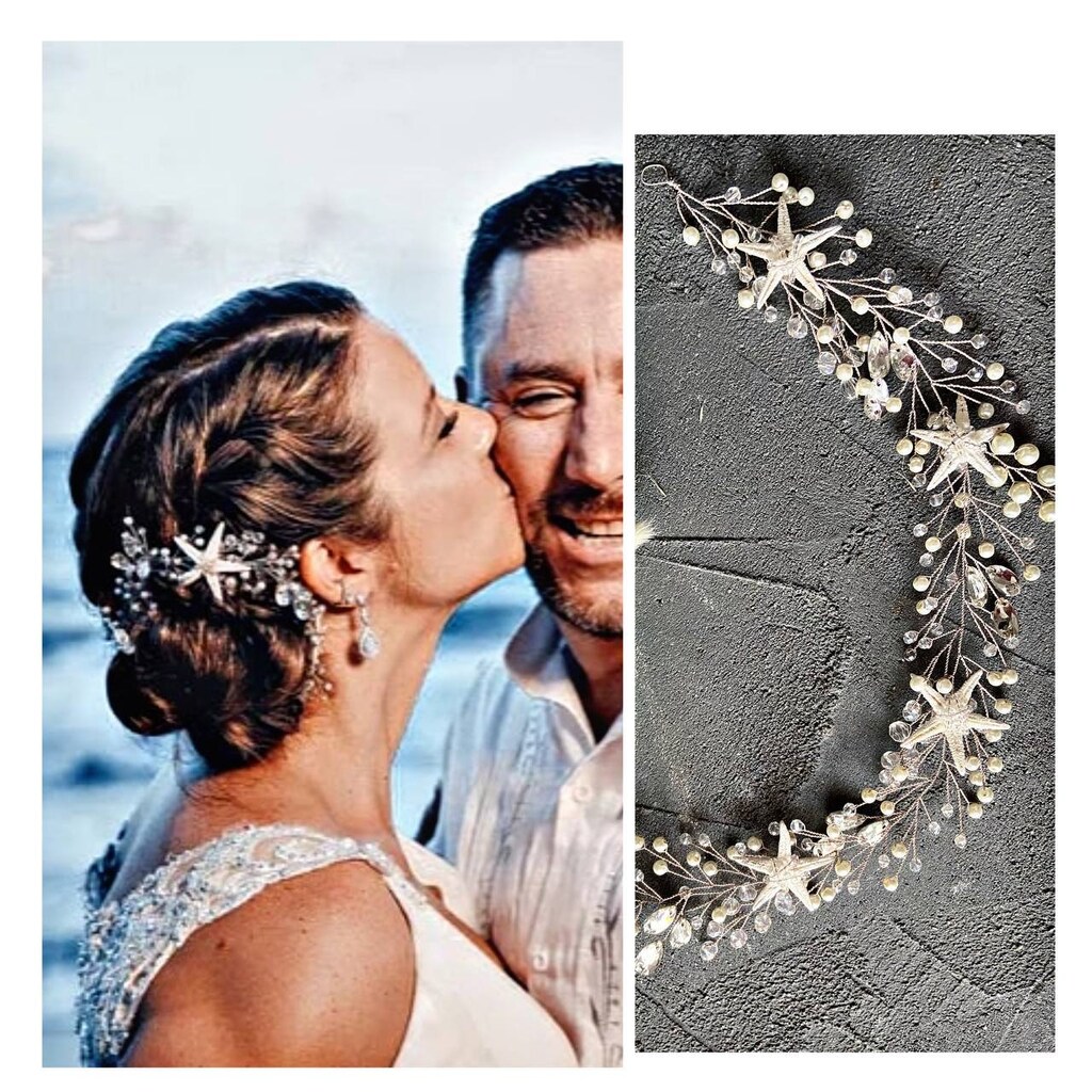 Cerchietto Per Capelli Con Stella Marina, Conchiglie E Fiori, Elastico Regolabile, Accessorio Sirena Per Donna E Ragazza