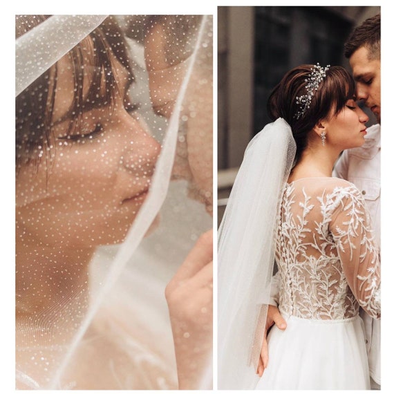 Glitter Wedding Veil, Sparkle Tulle Bridal Veil, Cathedral Shimmer