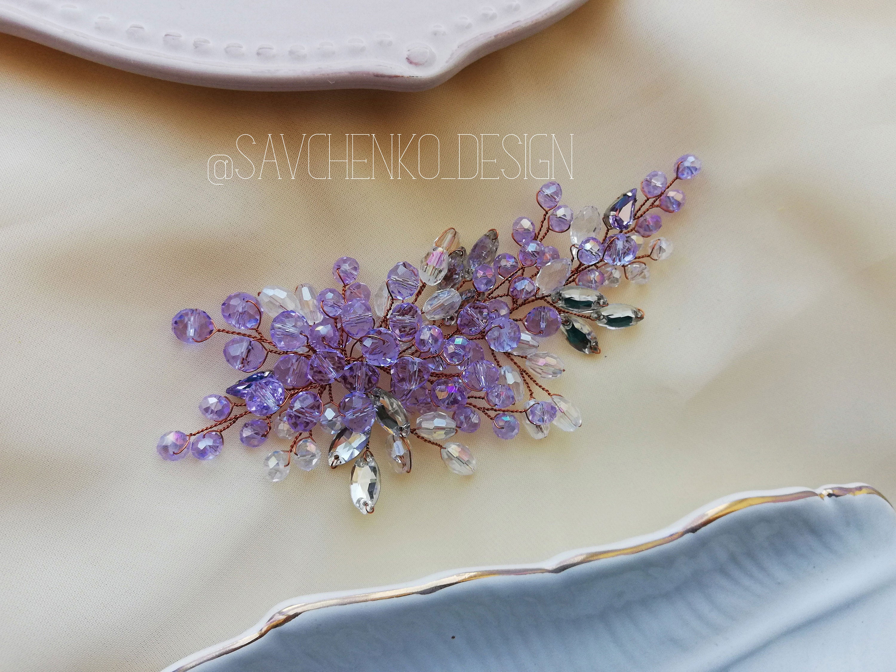 Haarkamm Mit Violettem Kristall (Amethyst) – Hochzeits-Haarschmuck Für Braut Und Brautjungfer