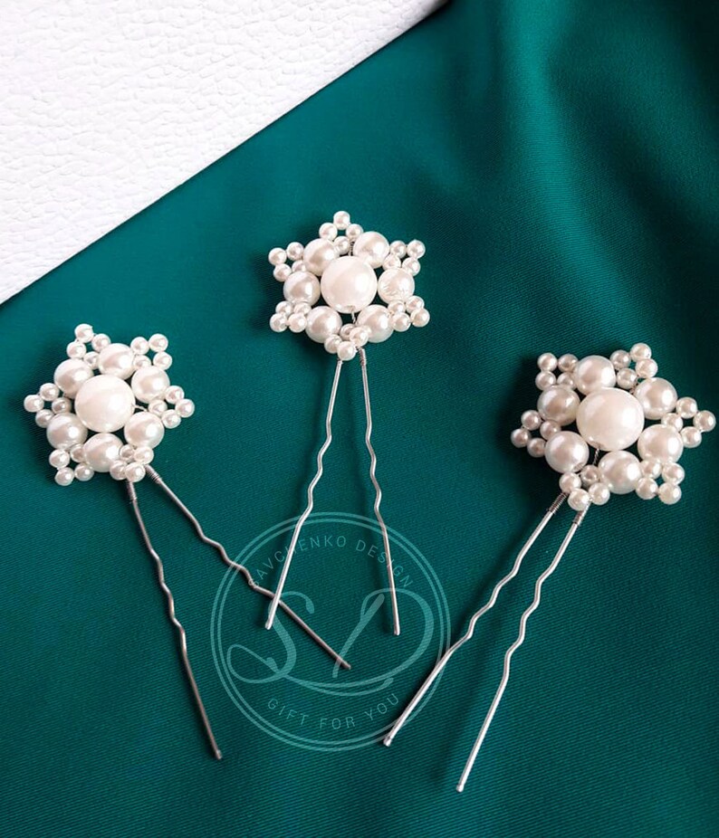 Set Of 3 Snow Pearls Hair Pins Snowflake Hair Clips Bridal Etsy