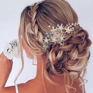 blue beach wedding hair piece mermaid hair accessorie seashell costume Ariel Bridal seashell hair comb starfish mermaid accessory ariel hair