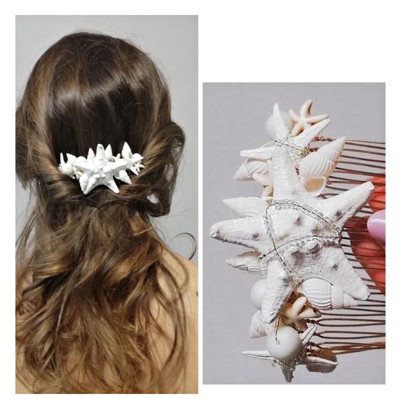 Starfish Hair Comb Bridal Hair Accessories Seashell Hair Piece Wedding Minimalist Shell Headpiece Beach Wedding Hair Piece Beach Hair Clip image 2