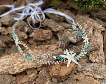 Handmade large shell starfish beach mermaid boho bridal editorial crown Amazon.com : Catery Mermaid Crown Seashell Headband Starfish  main image 2