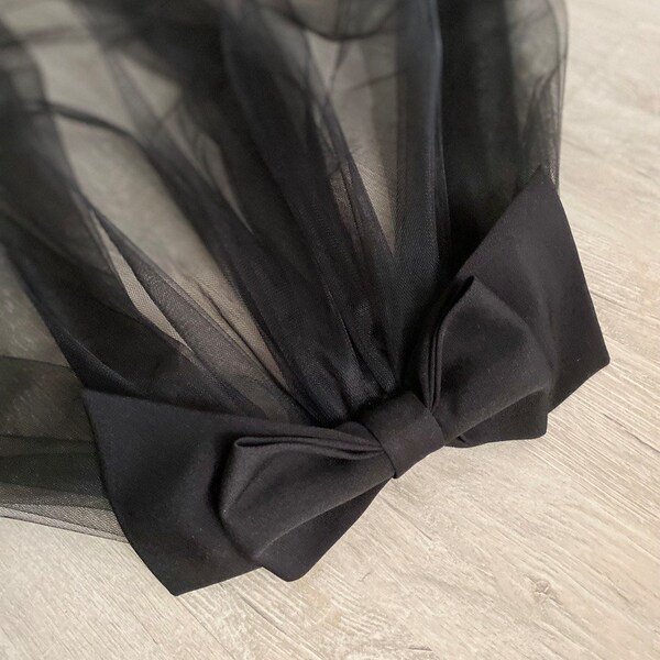 Black Wedding Bow Black Veil Black  Wedding Veils with bow Detail Bride Veil Bow Fairy Bow Bridal Veil Bachelorette party Veil Halloween vei