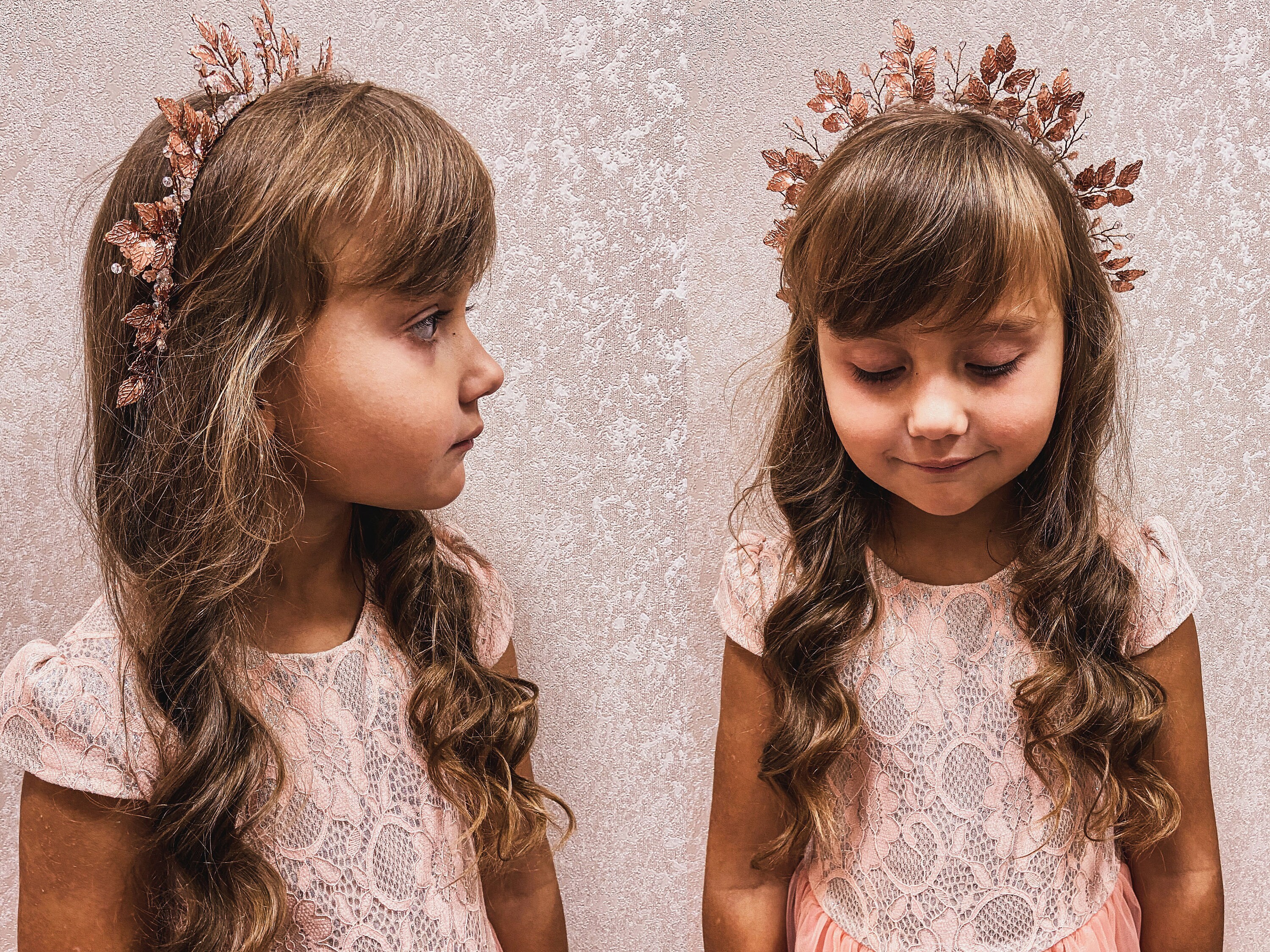 Flower Girl Headpiece Rose Gold Leaf Crystal Tiara for Weddings Proms LIURUIJIA-Princess-Flower-  main image 2