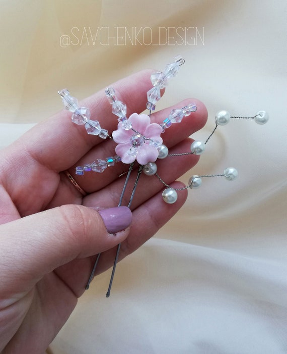 Blush Bridal Hairpins Rose Gold Wedding Hair Pins Pink Bridal Etsy