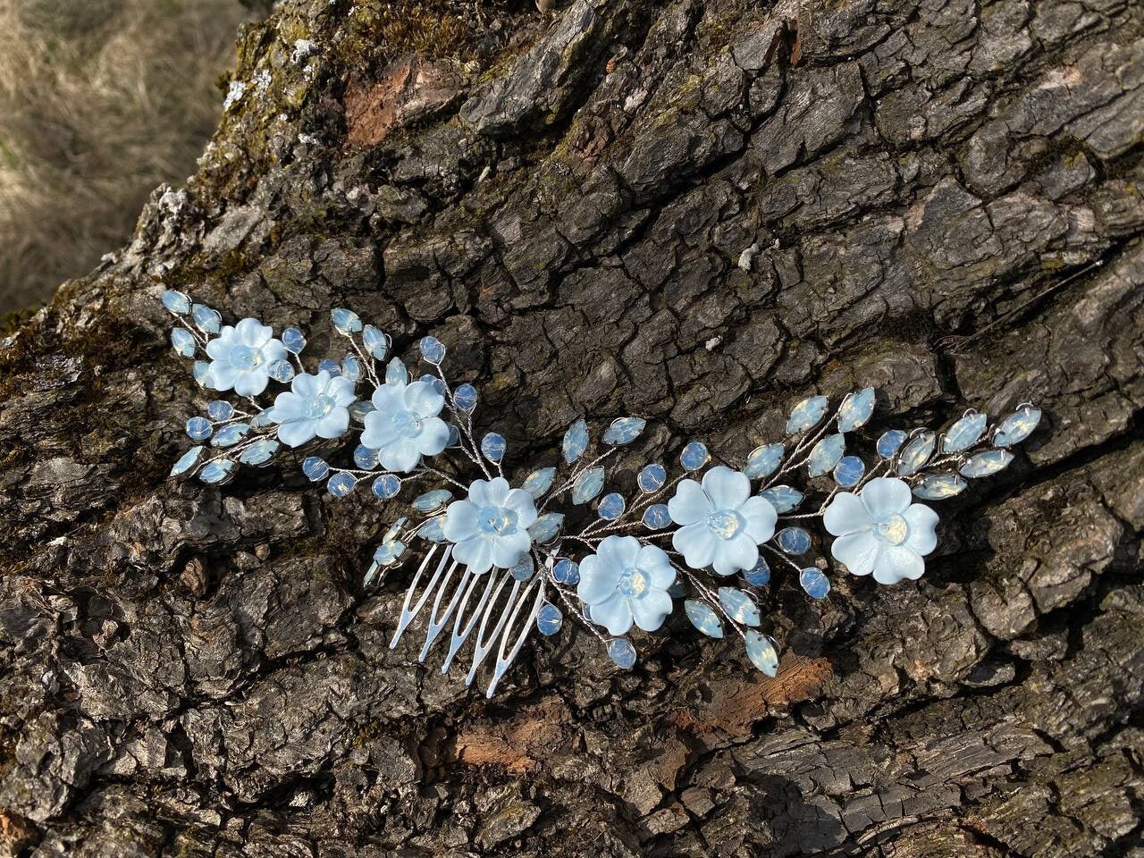 Blue opal teal hair piece beach wedding hair Bridal Floral Hair Comb Boho Bridal Hair Vine Opal Moonstone Headband Floral Hair Jewelry