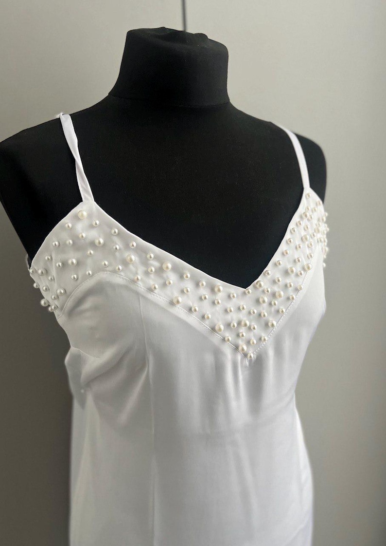 White Beaded Slip Bridal Getting Ready Pearl Lingerie Wedding Day Robe — free download