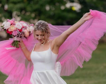 【新品】 NOTREémor tulle veil tops pink Pink Wedding Veil With Ruffles Pink Bridal Veil Hen Party Veil