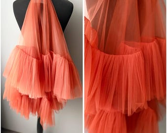 Orange wedding veil terracotta Ruffle veil Unique Custom bridal veil Rustic wedding Autumn Garden Wedding Veil Botanical Boho Tulle veil
