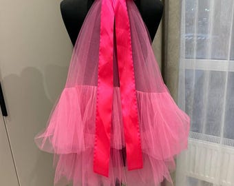 Pink Satin Bow Veil: Bridal Shower, Bachelorette Party Veil
