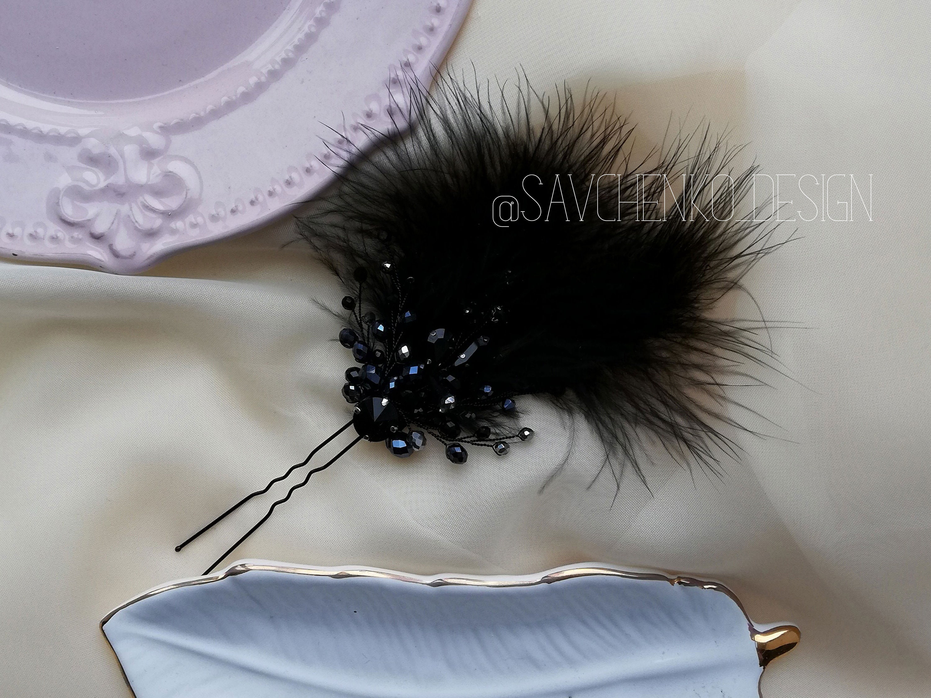 Black Ostrich Feather Hair Clip - Etsy display picture 1