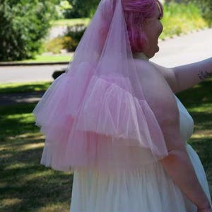 Pink Ruffle wedding veil with blusher  Pink veil With Frill Edge Dusty Pink Wedding Veil Fluffy veil with ruffles bohemian bridal veil
