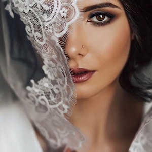 Mantilla Lace bruidssluier Lace Edge bruidssluier Gehaakte Rose Lace sluier Chantilly bruidssluier Lace bruidssluier Franse kant mantel sluier