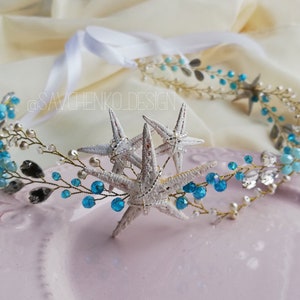 Starfish Crown Blue Beach Wedding Bridal Hairpiece Mermaid costume Headband beach wedding flower girl mermaid adult tiara ocean tiara