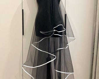 Black veil with satin ribbon edge Gothic veil Short BLACK Veil Bridal Ribbon Veil Mantilla Gorgeous Bridal Veil minimalist bridal ribbon vei