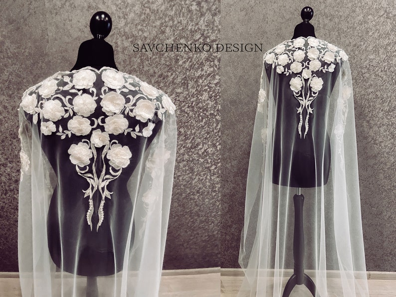 3d veil Spanish veil with 3d flowers,cathedral wedding veil,3D Veil for Bohemian Bride,Juliet Cap Veil,Bohemian Chapel Length Veil