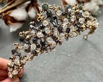 Gothic Wedding Tiara: Bronze Baroque Crystal Crown Headpiece
